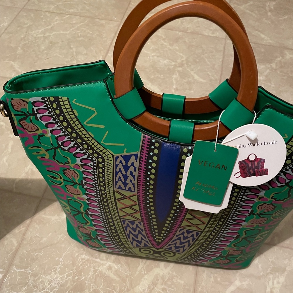 Vegan Green with Pink designs with matching wallet